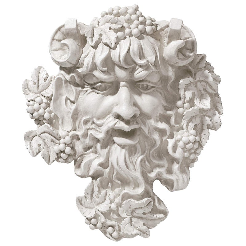Design Toscano Bacchus, Grape Harvest Wine Greek Greenman Face Wall Sculpture, Medium, 12 inches tall, Cast Stone Resin, Antique Stone Finish - Image 1